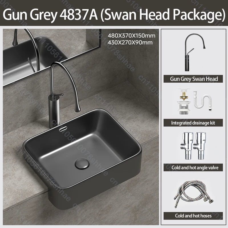 Porcelain Ceramic Vessel Sink with Drain Semi Recessed Vanity Art Sink Wash Basin Bowl for Modern Home Bathroom Decor Washbasin