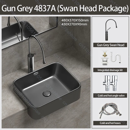 Porcelain Ceramic Vessel Sink with Drain Semi Recessed Vanity Art Sink Wash Basin Bowl for Modern Home Bathroom Decor Washbasin