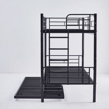 Etagenbett aus Metall, 90 x 200 cm, Etagenbett mit ausklappbarem Bett, erweiterbar auf zwei Einzelbetten oder Erwachsenenbetten, Schwarz