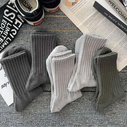New 5 Pairs Cool Men Black White Warm Socks Set Autumn Winter Male Solid Color Sport Short Socks For Men Dropshipping.