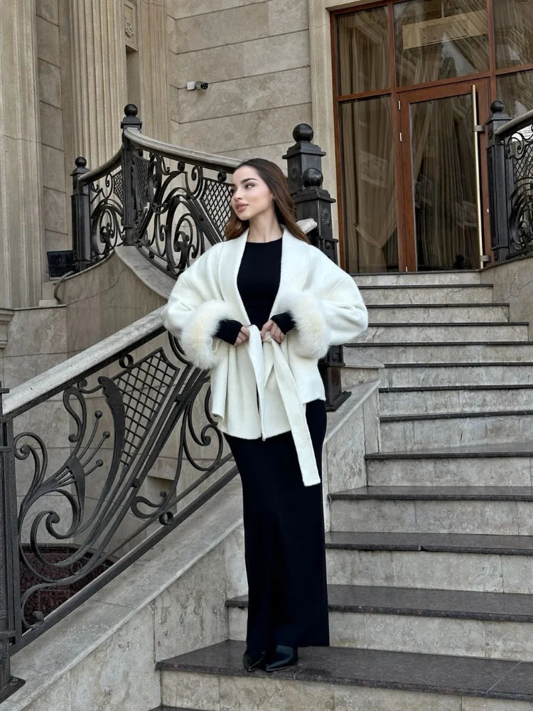 Lässiger, einfarbiger Wollmantel mit Schalkragen, modischer, lässiger, einreihiger Tasche, lockere Oberbekleidung, 2025, neue Highstreet-Jacke