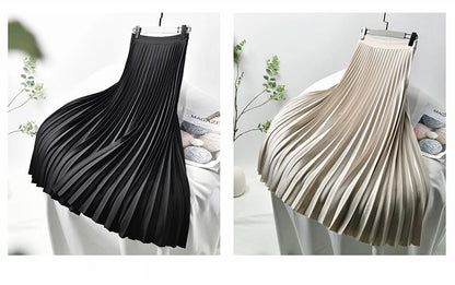 Looks Thin Pleated Skirt 2025 New High Waist A-line Skirt Mid-length Big Size Plaid Skirt Long Pleated Skirt Length 75-90cm.