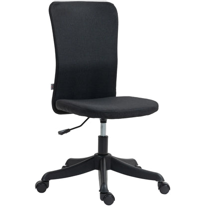 HOMCOM Armloser Schreibtischstuhl, höhenverstellbar, synthetisches Leinen, verstellbarer drehbarer Bürostuhl für Arbeitszimmer, Schlafzimmer, Fracht, 120 kg, Schwarz