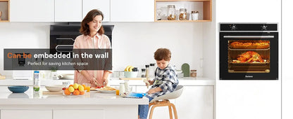 Karinear Electric Oven 65L Oven Built in Oven with accessories, Knob Control wtih 4 Functions 2200W Plug and Play 220V 60cm Wide.