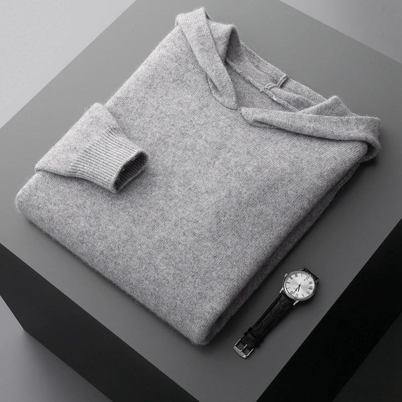 One-piece Hat with Pocket Men's Pullover 100% Cashmere Knitted Sweater Casual Comfortable Top Base Shirt Men's Clothing