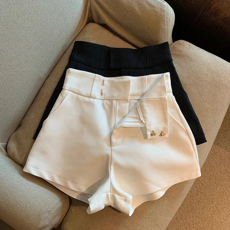 MEXZT Y2K Streetwear Black Shorts Women Elegant High Waist White A Line Wide Leg Suit Short Sexy Club Slim Hot Short Pants New.