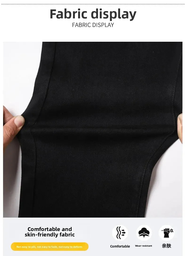 Men's Black Straight Leg Jeans Casual Elastic Business Pants High Waist Slim Fit Long Trousers New 2025 Gray Color.