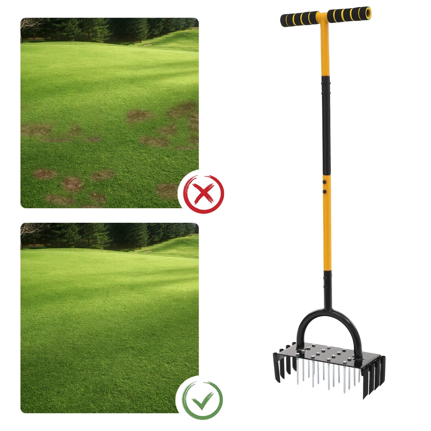 2-in-1-Rasenbelüftungswerkzeug, manuelles Rasenbelüfterwerkzeug mit 16 Spikes und 8 Entkern für Gartengras, loser Boden, verhindert Verdichtung