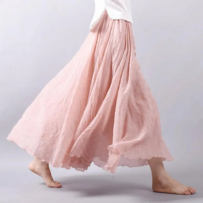 Frauen Elegante Hohe Taille Leinen Maxi Rock 2023 Sommer Damen Casual Elastische Taille 2 Schichten Röcke saia feminina 20 Farben SK53