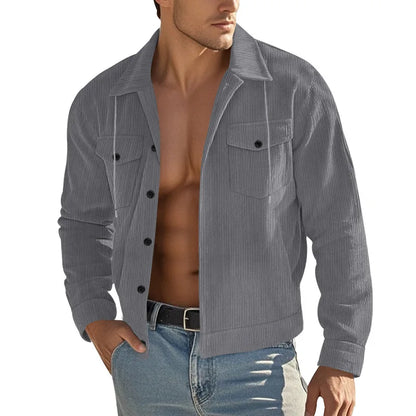 Men's Corduroy Jacket Stand-up Collar Slim Fit Retro Multi-pocket Workwear Commuter Coat for Spring And Autumn