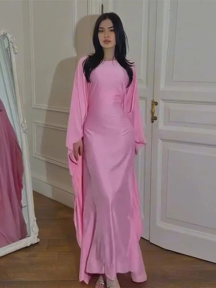 Eid glänzende Fledermaus Satin Abaya Dubai Luxus muslimische Abayas für Frauen Maxi Kaftan Kleid islamische Kleidung Kaftan Marocain Femme.