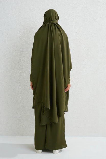 Muslim Sets Two Pieces Prayer Clothing Long Hooded Smocking Sleeve Shirts Hijab Loose Maxi Skirts Elastic Waist Women Abaya Sets.