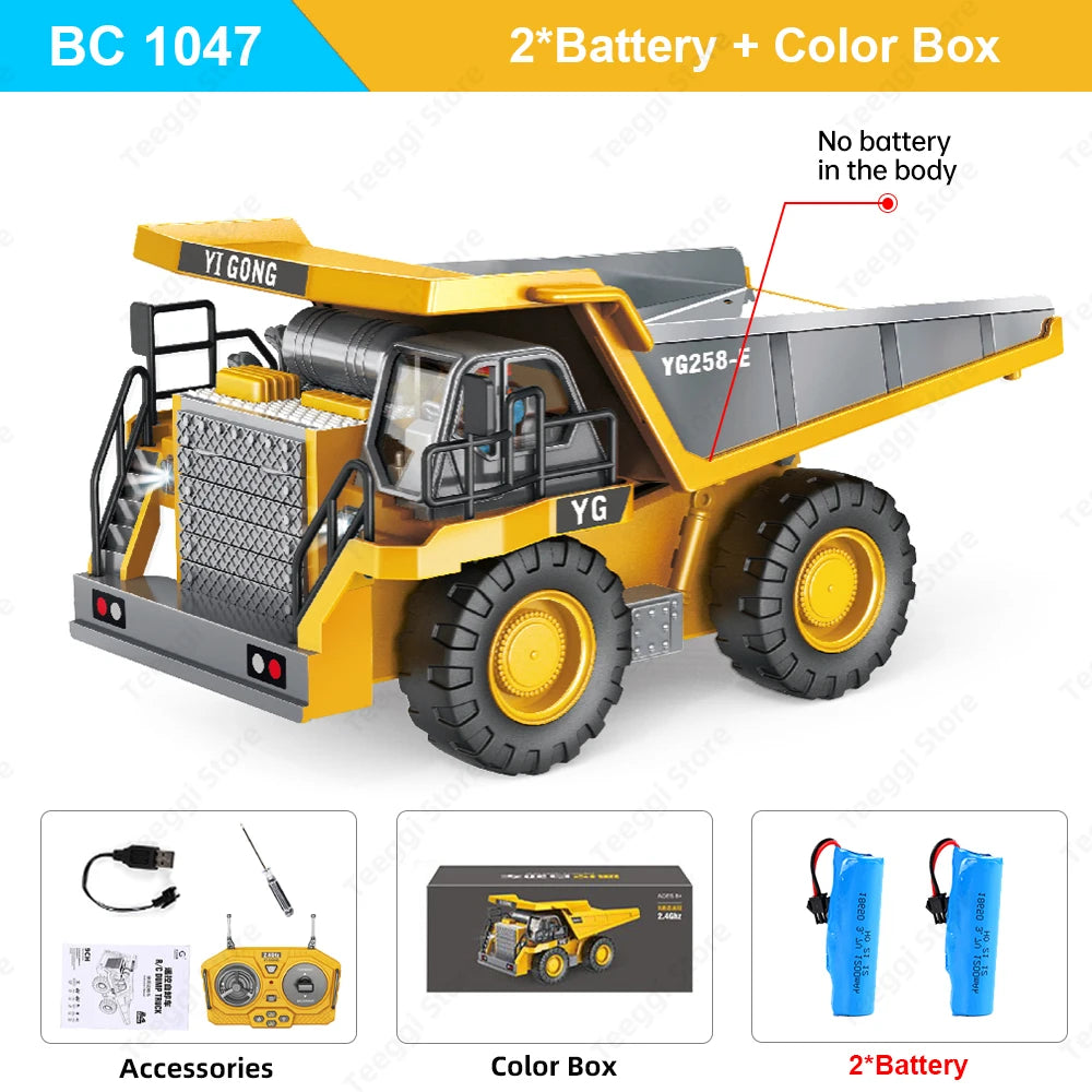 Teeggi 4WD Remote Control Excavator 4x4 Alloy Dump Truck Bulldozer Radio Model RC Car Construction Vehicle Toy Children Kid Gift