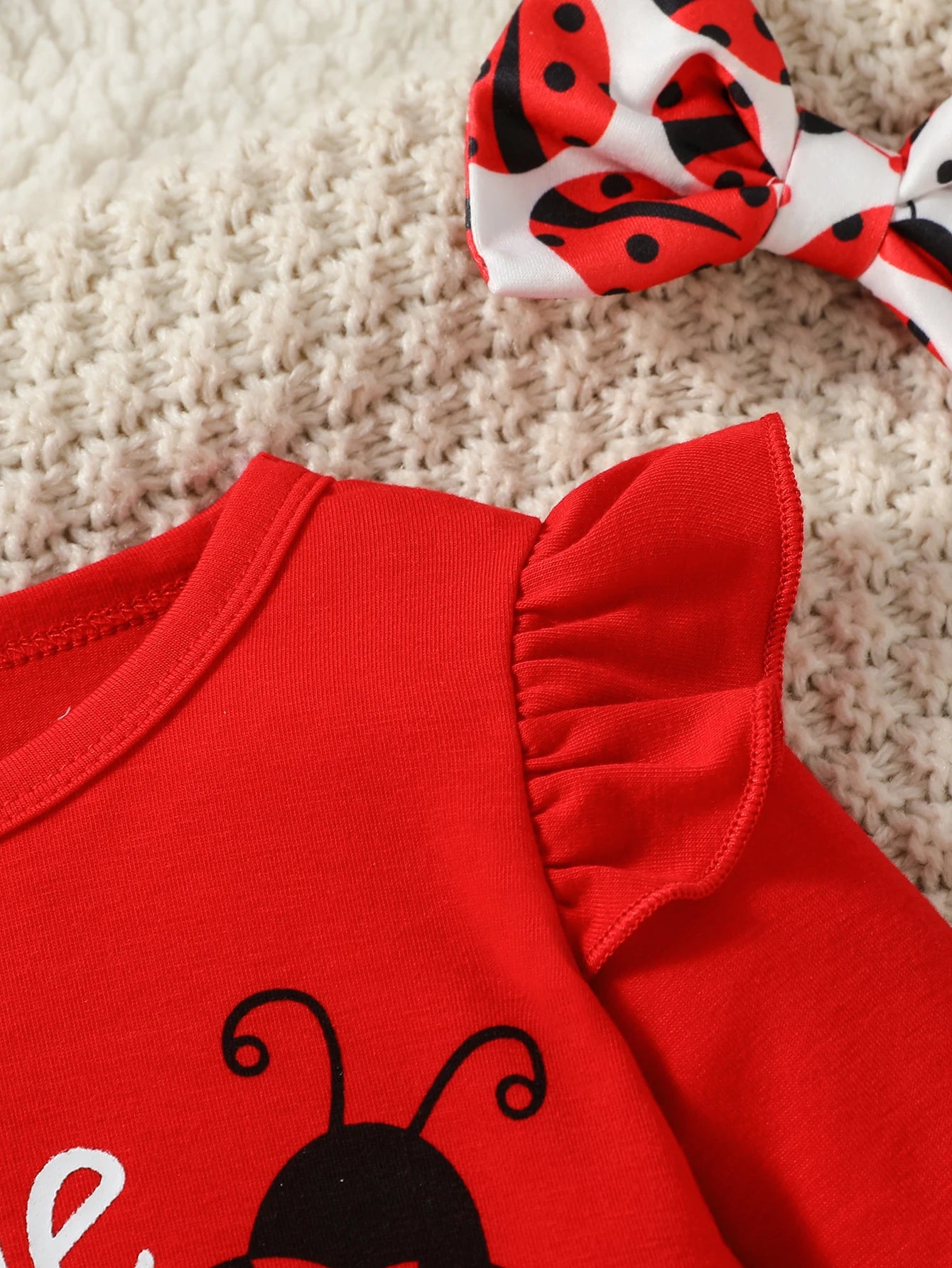 3-28M Baby Girl Fashion Clothes Infant Long Sleeve Cartoon Ladybird Bodysuit +Pant Set+Headband 3PCS.