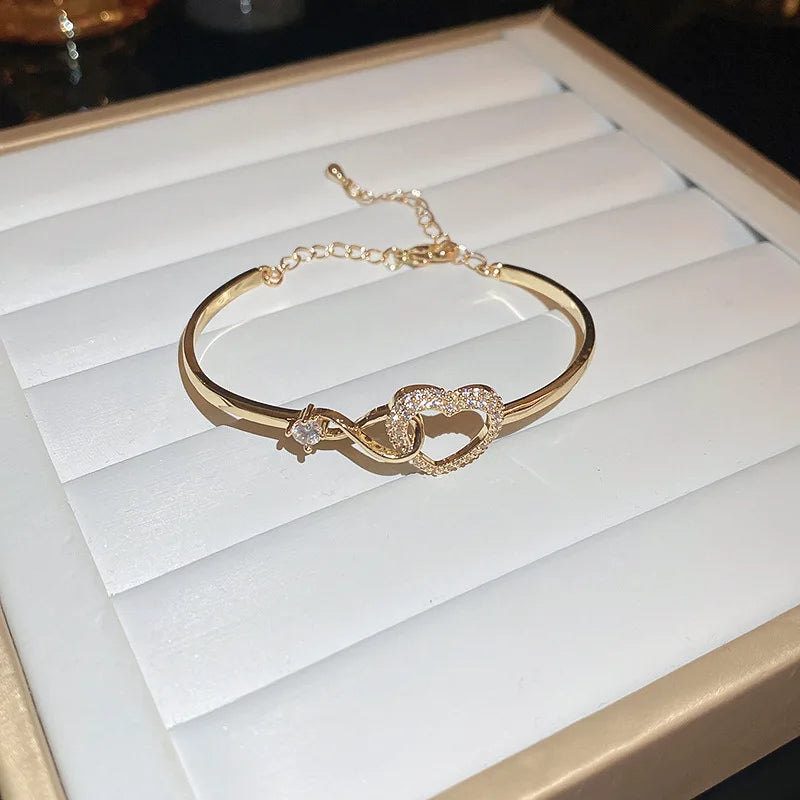 Exquisite Full Zircon Cuff Bracelets Gold Plating Copper Knot Opening Bracelet Minimalist Women's Bangle For Wedding Party