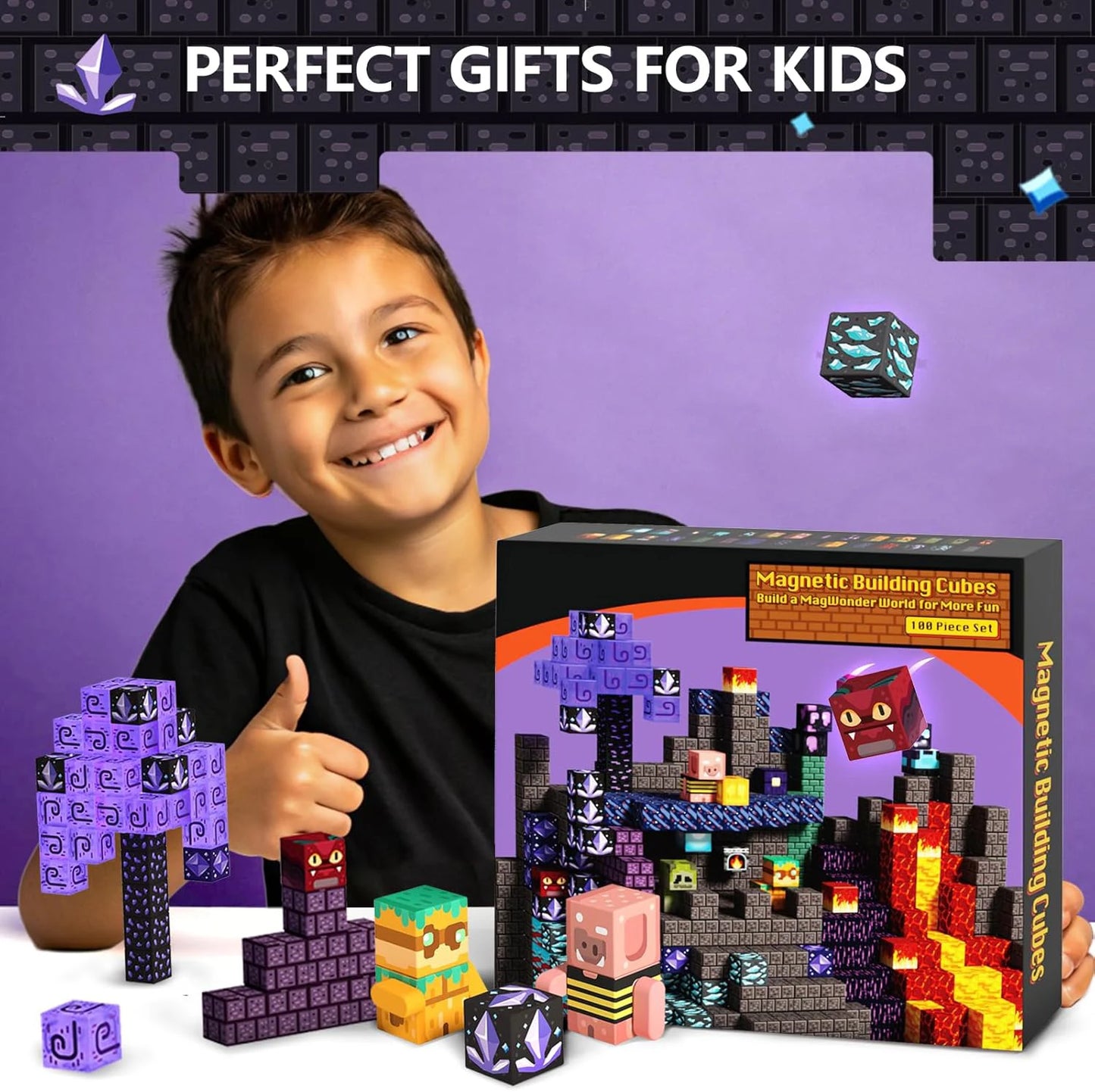 100PCS Magnetic Blocks Building Toys Cave World Magnet Construction Set STEM Educational Sensory Christmas Gift For Kids.