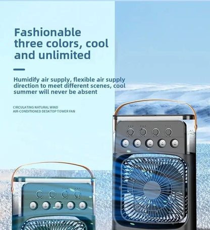 Portable Mini Fan 3 in 1 Cooler Home House LED USB Desk Bedroom Indoor Air Conditioner Humidifier Fans Summer Cool Living Room