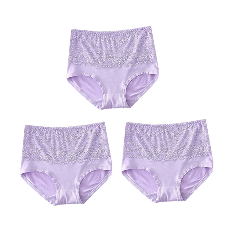 3pcs Women's Panties High Waist Underwear Large Size Fashion Girls Briefs Cow Milk Silk Breathable Lace Panty Female Lingerie
