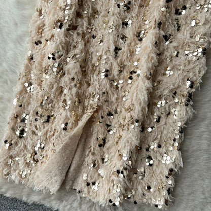 Skirts Women Autumn High Waist Midi Sequined Elegant Korean Fashion Back Slit A-line Loose Casual Simple All-match Faldas Largas.