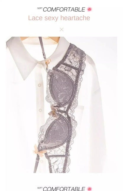 MOYISU Rabbit Ear AB Cup Pure Desire Girl Bra Set | Pull-up Bra with Bow | Breathable French lace Bra | Anti-slip Cup Date Night.