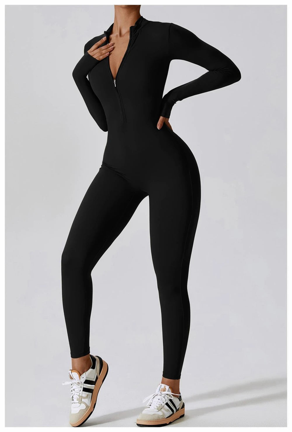 Womens Jumpsuits Long Sleeve Yoga Slim Fit Stretch One Piece Romper Sexy Fitness Female Basic Sportwears Tight Zipper Ladies.