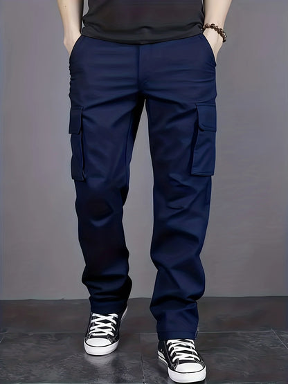 Men's casual multi pocket work pants with loose fit and drawstring waistband suitable for hikingfishingand outdoor exploration.