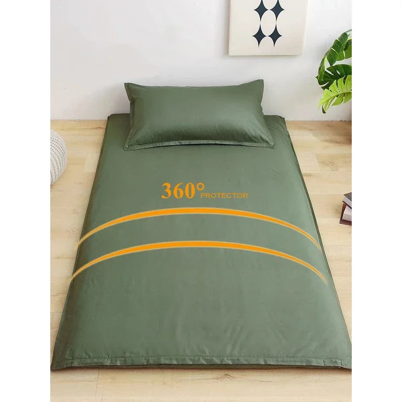 WASART 360° fully enclosed with zipper mattress protector cover couple/student single double bed sheet protection pad king size.