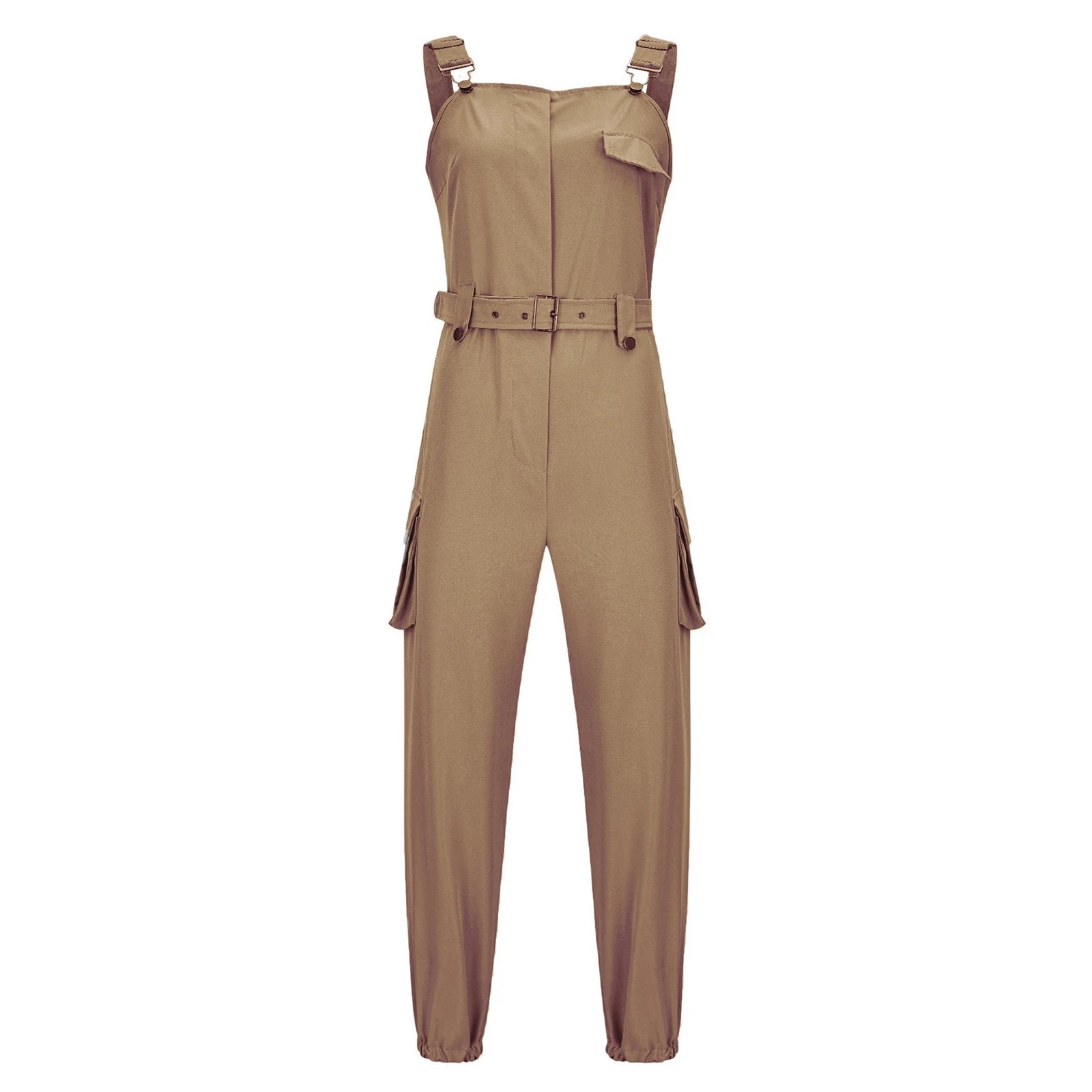 Fashion Womens Jumpsuit Casual Rompers with waist Belt Back Zipper Pockets Camisole Overalls for Daily Wear Office Work Vacation.