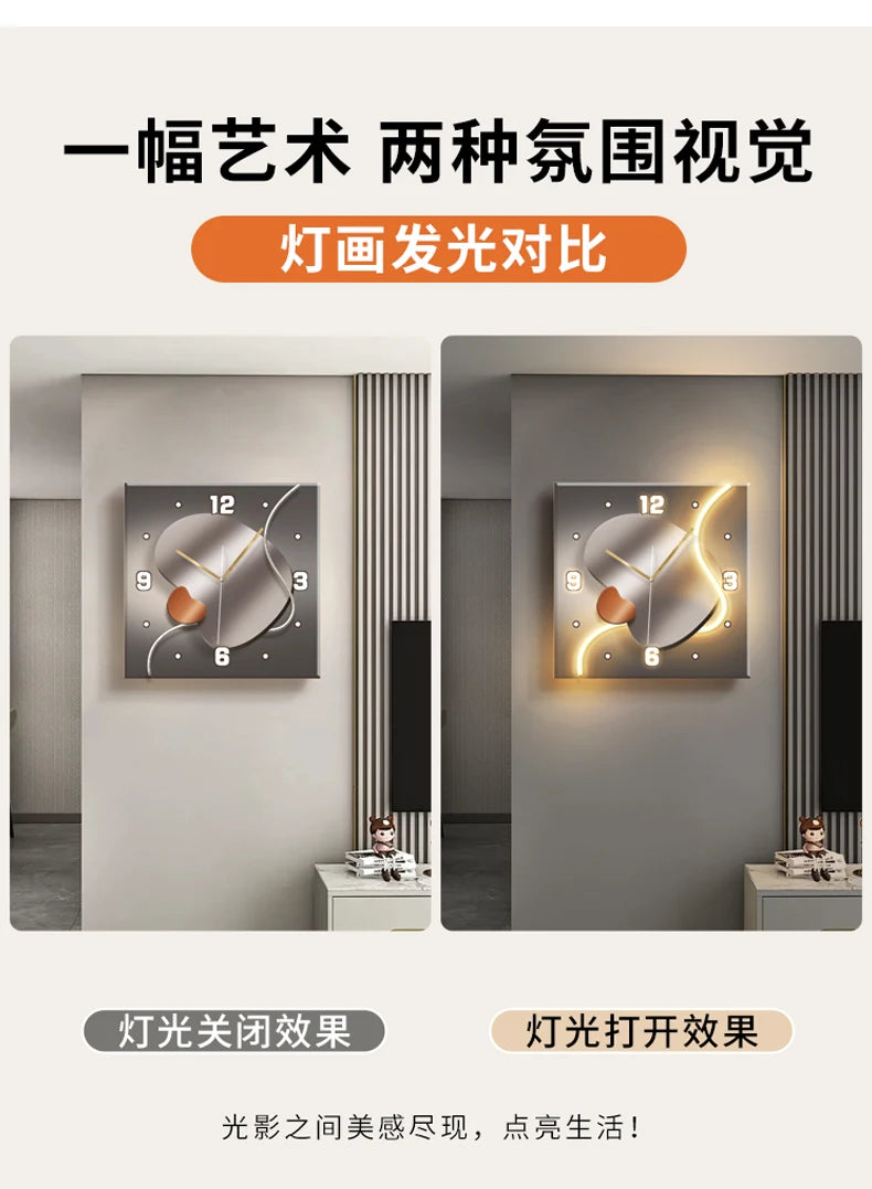 Stein zu laufen Wanduhr Wohnzimmer moderne Licht Luxus Dekoration Uhr hängen Wand leuchte High-End-Sinn Restaurant Uhr