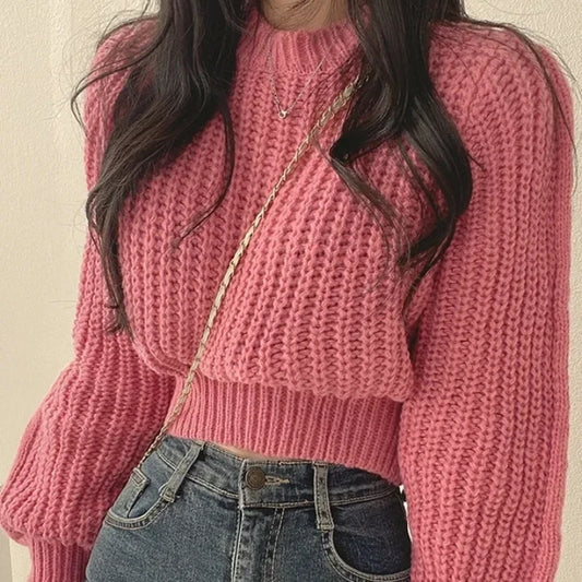 Lose Vintage Harajuku Laterne Langarm Frauen Pullover Koreanische Herbst Winter Strickwaren Weiche Warme Tops Chic Solide Femme Pullover