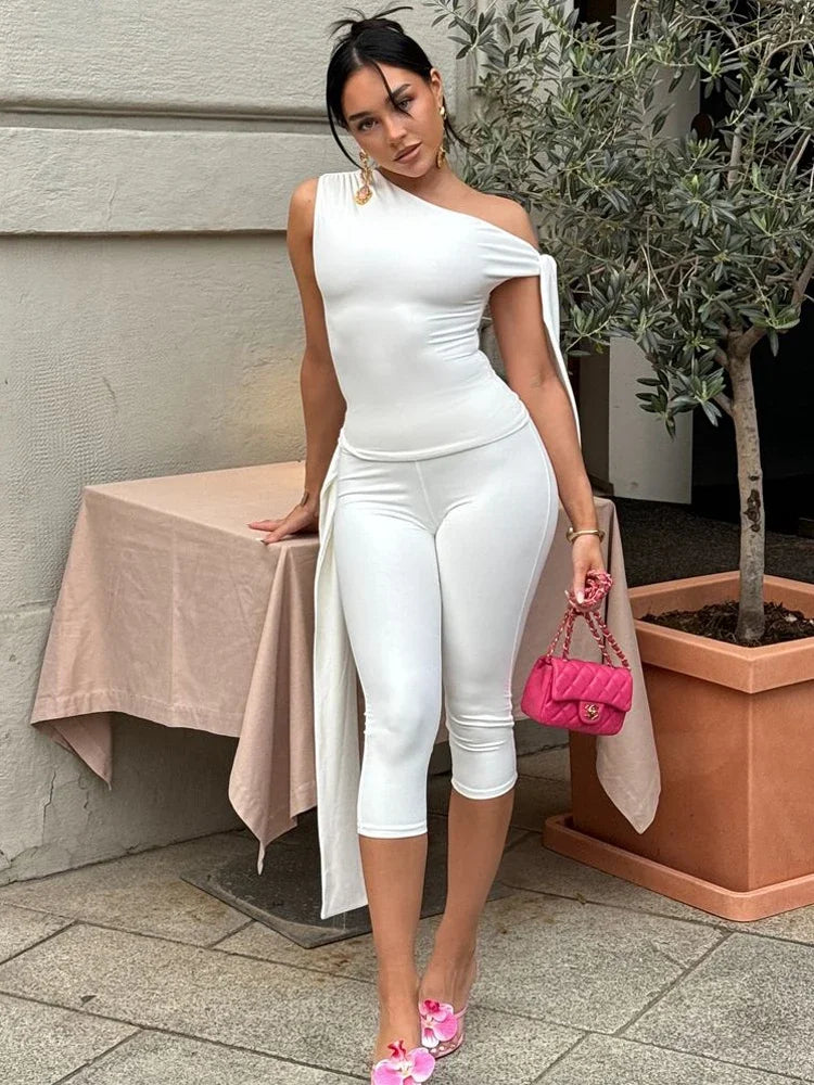 Tossy White Shorts 2 Piece-Set Female See-Through Slim Pleated Fashion Cropped Top And High Waist Shorts Sets Women's Outfits.