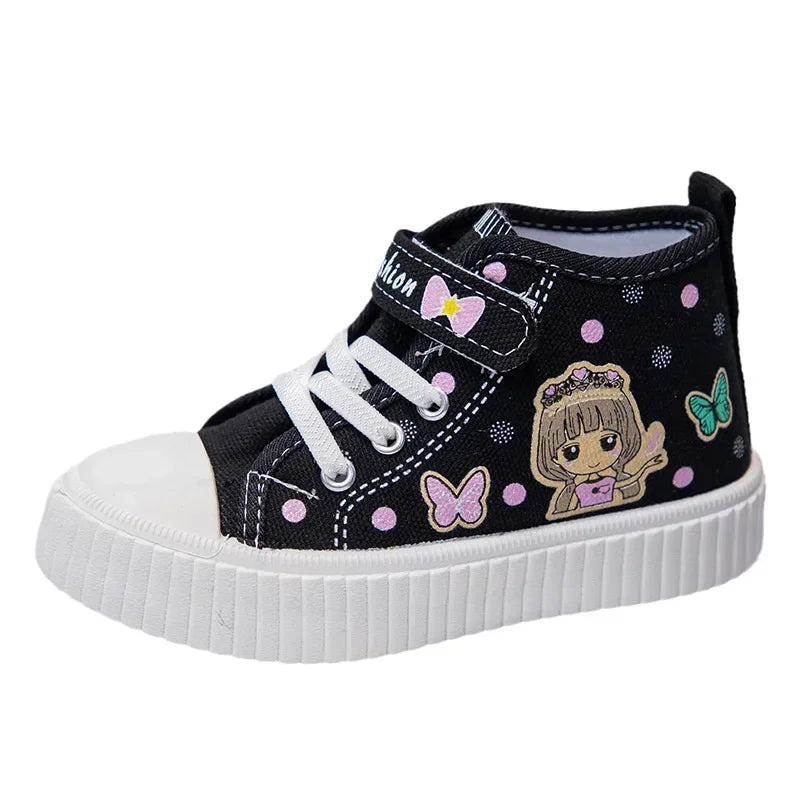 Children High top Canvas Sports Shoes Girls Lightweight Running Board Shoes New Kids Soft Bottom Non Slip Breathable Sneakers.