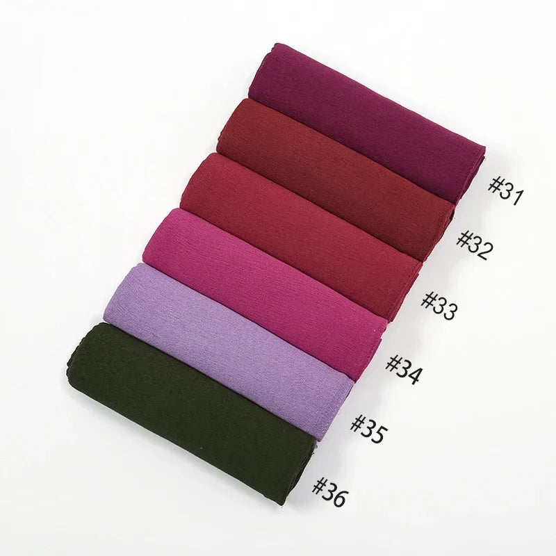 New Crinkle Rayon Hijab Muslim Scarf Women Solid Shawl Big Size Headscarf Islamic Turban Plain Foulard Headband Wrap.