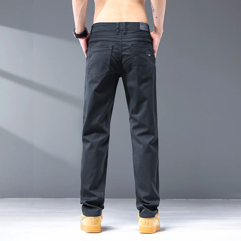 Seven-Color Stretch Jean Men's Trendy Wild Simple 97% Cotton High-End Slim-Fitting Small Straight Casual Men's Clothing Trousers