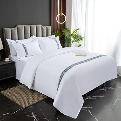 New 140g twill thickened hotel four-piece hotel linen pure white single quilt set webbing hotel bed and breakfast