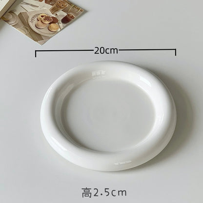 Round Ceramic Plate Thick-edged Western Food Plate Creative Steak Nordic Tableware Ceramic Plate Main Course Kitchen Utensils.