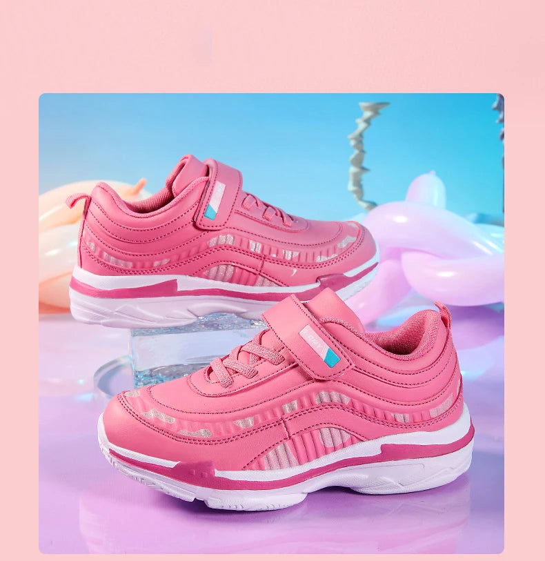 Girls Sport Shoes Waterproof Running Kids Sneakers Casual Leather Pink Breathable Fashion Antislip Lightweight Children Shoes.