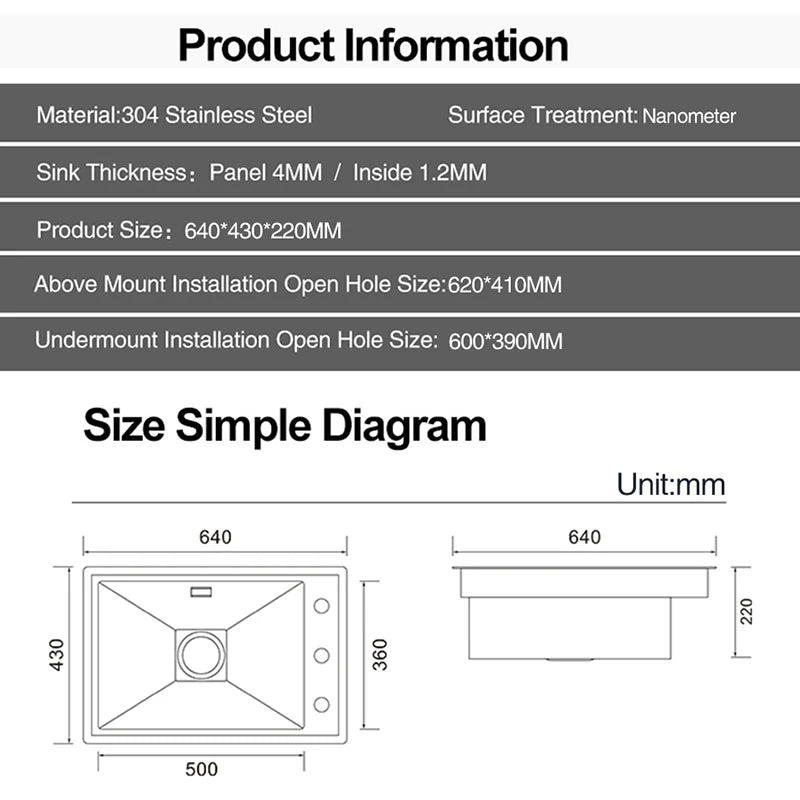 Nanometer Black Hidden kitchen Sink SUS 304 Stainless Steel 4mm Thickness Flip Cover Hidden Handmade kitchen Sinks
