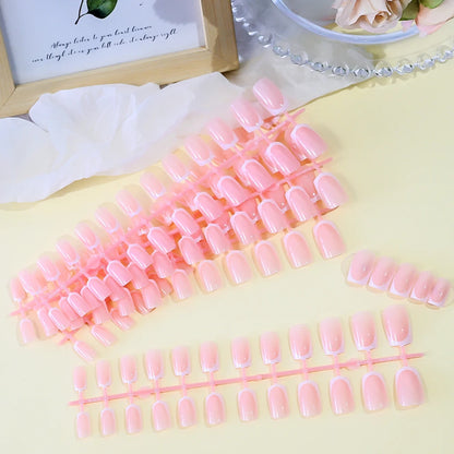 120Pcs=24*5 French Short Square Coffin False Nail White Pink Simple Wearable Fake Nails Glossy Full Cover Press on Nail Tips Art.