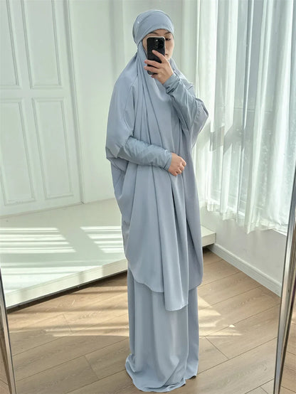 Autumn 2 Pcs Set Ramadan Eid Modest  Abaya Women Muslim Dress Hijab Kaftan Robe Femme Musulmane Islam Clothing Caftan Kebaya.