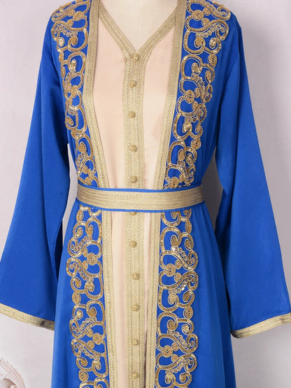 Naher Osten Mode Schwerindustrie Nagelperle eingelegter Diamant Muslimisches Gewand Damen langer Rock elegantes Abendkleid Kleid.