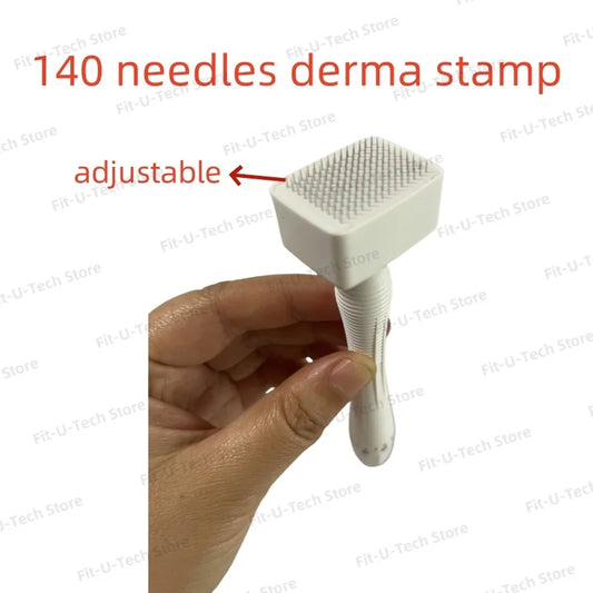 140 needles adjustable titanium derma stamp microneedling face roller massager skin care beard growth scalp hair factory sale.