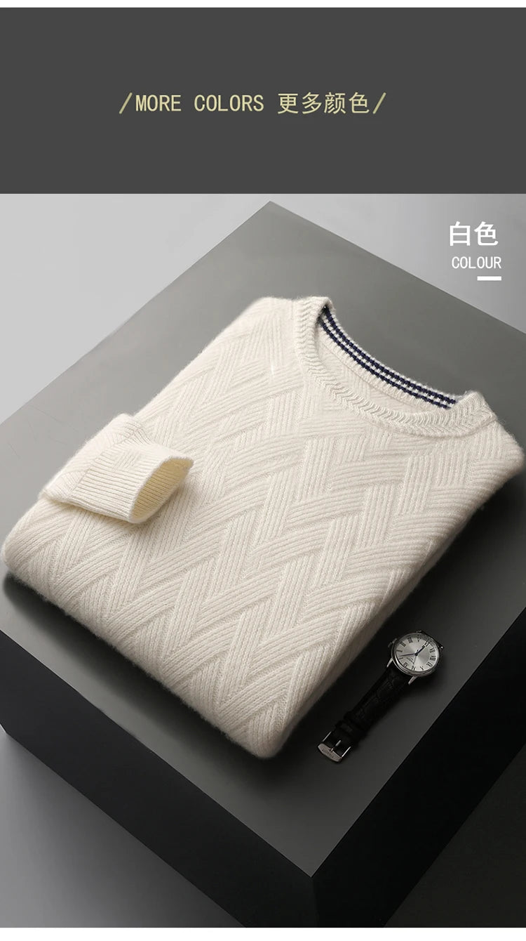 LHZSYY Men' New 100%Cashmere Sweater Winter O-Neck Mat Pullovers Long Sleeve Loose Plus Size Base Shirt Thicken Casual Knit Tops.