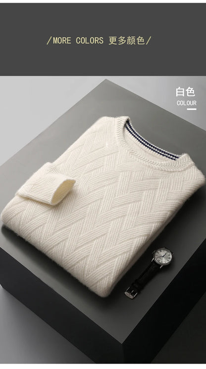 LHZSYY Men' New 100%Cashmere Sweater Winter O-Neck Mat Pullovers Long Sleeve Loose Plus Size Base Shirt Thicken Casual Knit Tops.