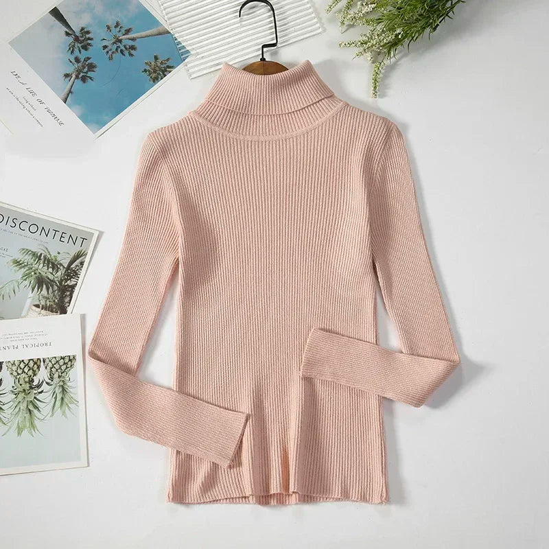 2025 Women Autumn Winter Casual Tops Women Turtleneck Sweater Knitted Soft Pullovers Cashmere Jumpers Basic Solid Soft Sweaters