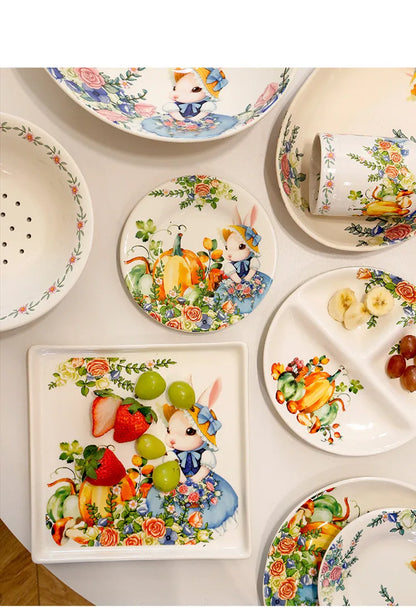 Creative Pumpkin Rabbit Pattern Tableware Garden Style Ceramic Plate Home Cute Dinner Plate Salad Bowl Kitchen Accessories.