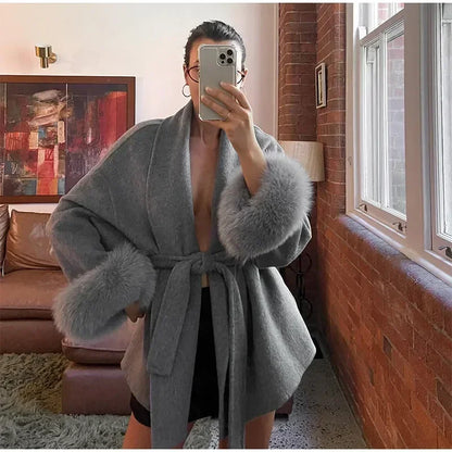 Lässiger, einfarbiger Wollmantel mit Schalkragen, modischer, lässiger, einreihiger Tasche, lockere Oberbekleidung, 2025, neue Highstreet-Jacke