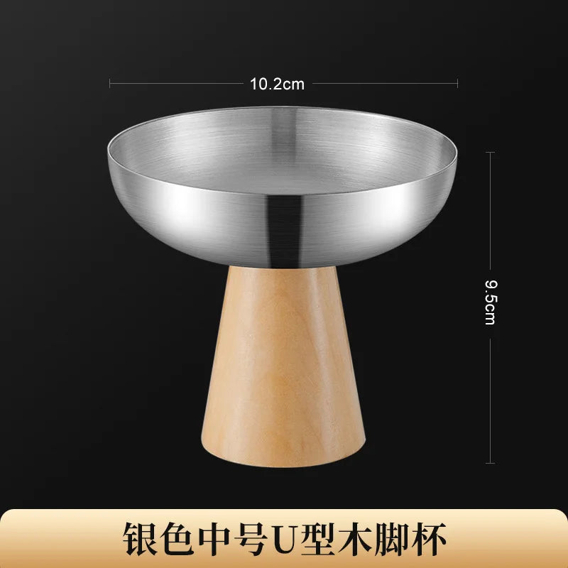 StainlessTea Tray Snack Tray Fruit Tray Salad Tray Steel Wooden Footed Cup High Foot Cup Ice Cream Cup Pudding Cup Dessert Plate