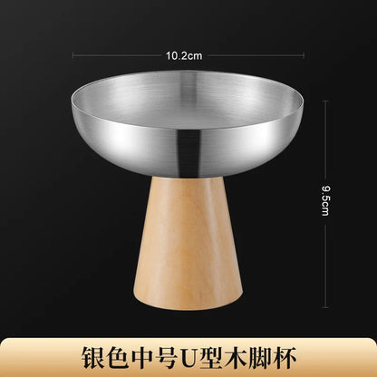StainlessTea Tray Snack Tray Fruit Tray Salad Tray Steel Wooden Footed Cup High Foot Cup Ice Cream Cup Pudding Cup Dessert Plate
