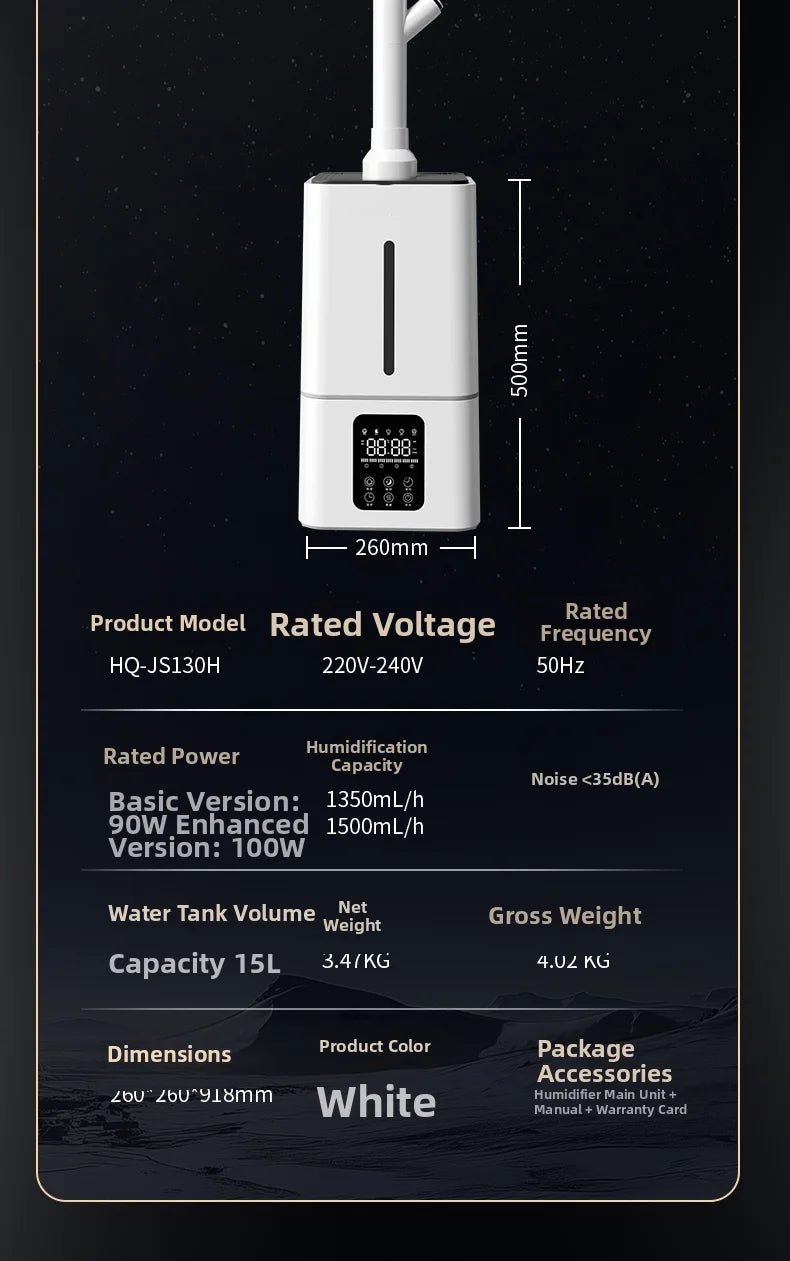 15L Square Humidifier for Large Rooms, Ultra Quiet Cool Mist Humidifier Auto Shut-Off,BPA-Free Water Tank–Ideal for Home Office